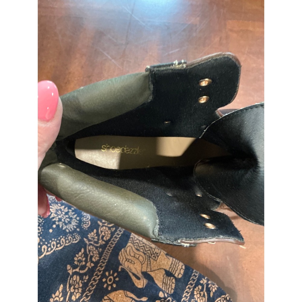 ShoeDazzle Ankle Boots Aden Sz 11 Black Brown Olive High Heel Platform Lug Sole - Picture 5 of 8